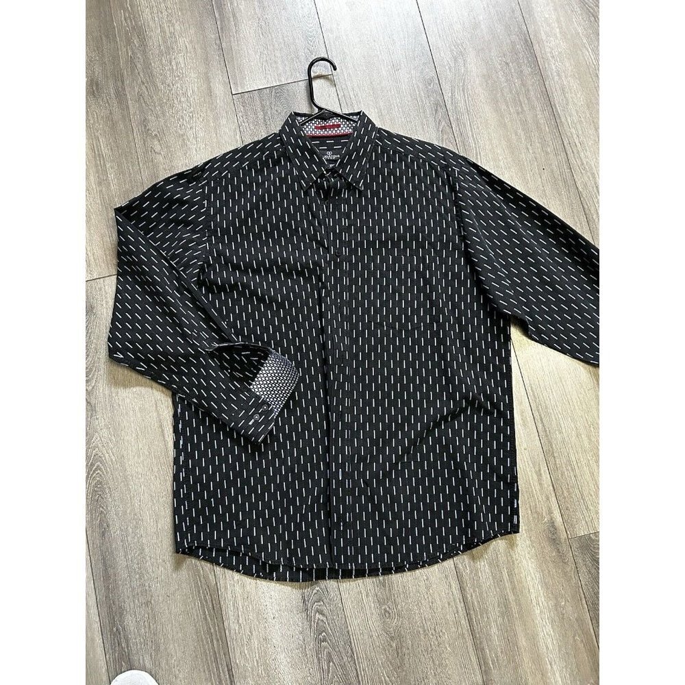 Men’s XL Bugatchi Button Down Long Sleeve Dress Shirt Black With Blue Lines